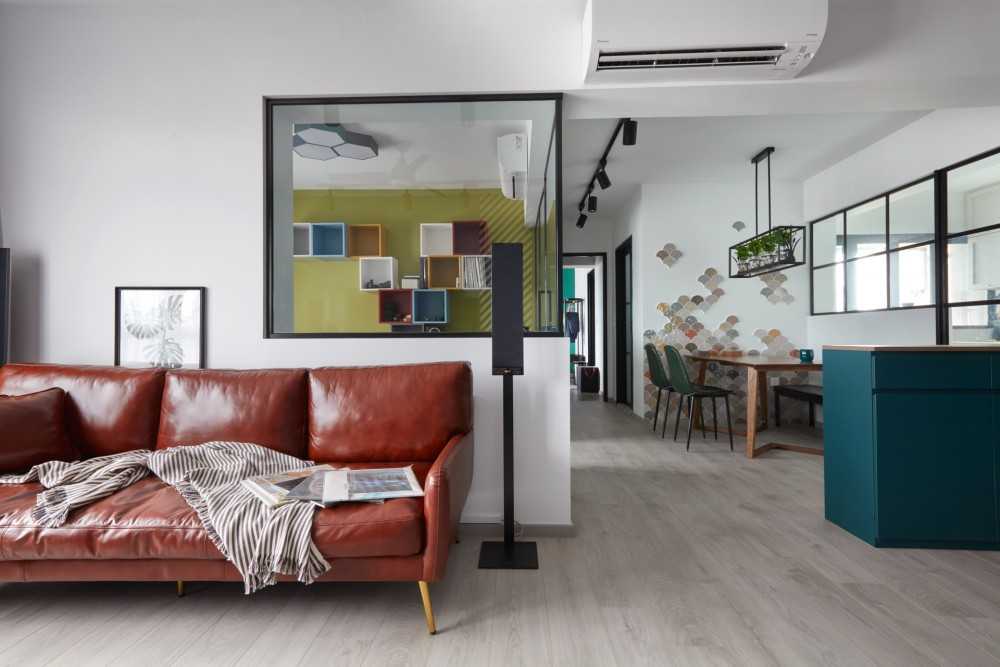Vintage Living Room with Vinyl Flooring and Sofa