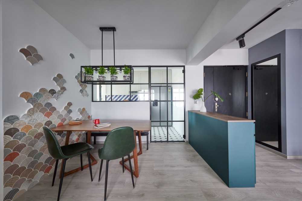 Vintage Entryway with Feature Wall and Dining Table