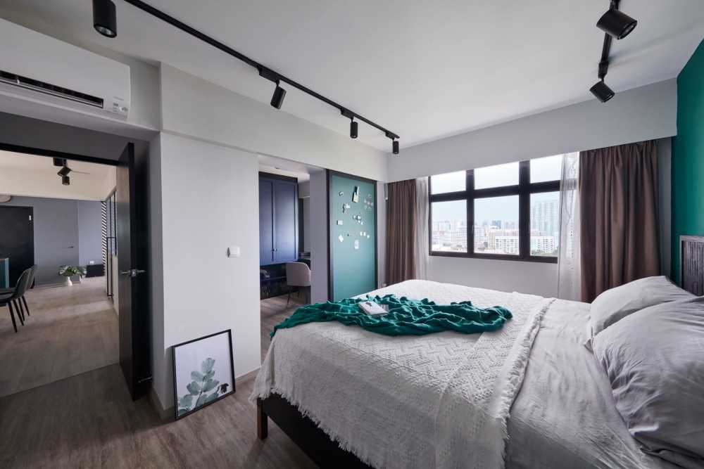 Vintage Bedroom with Vinyl Flooring and Curtain