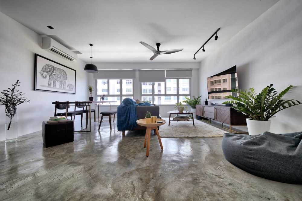 Industrial Living Room with TV Console and Sofa