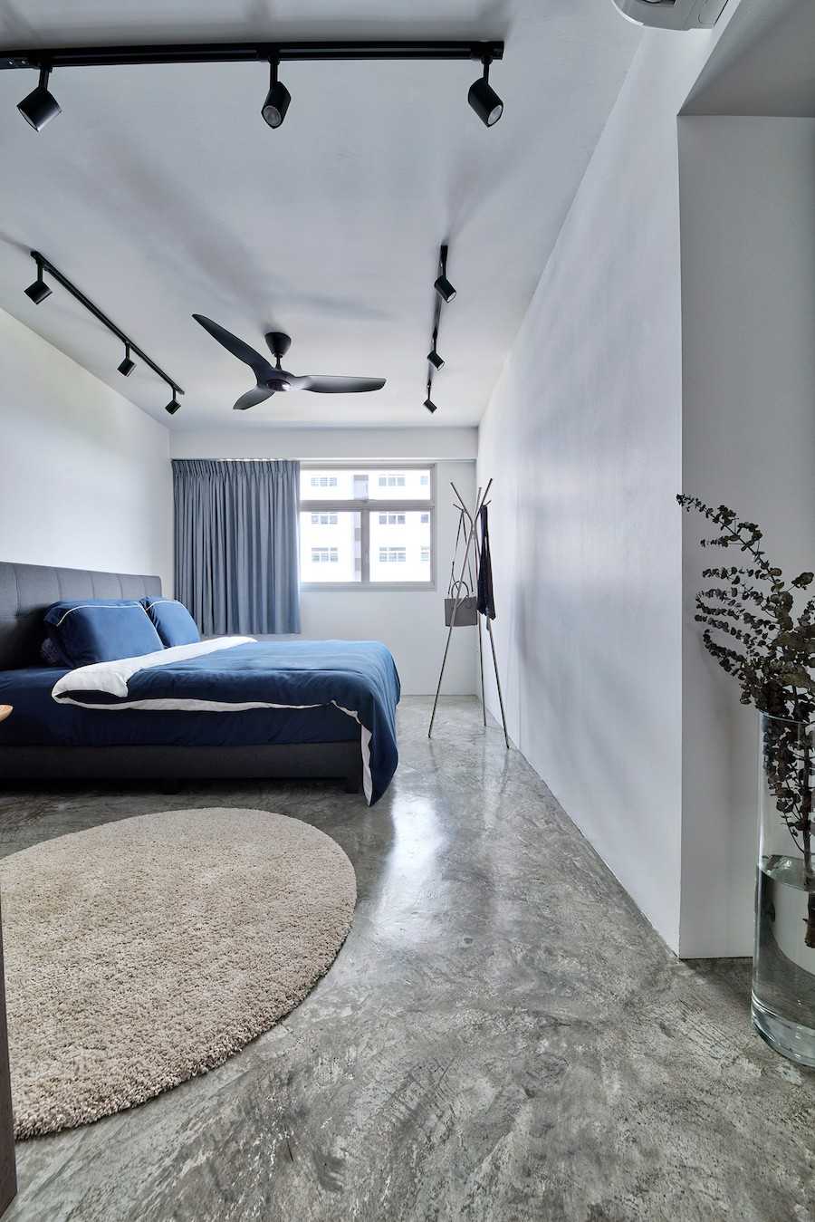 Industrial Bathroom with Queen Bed and Coat Rack