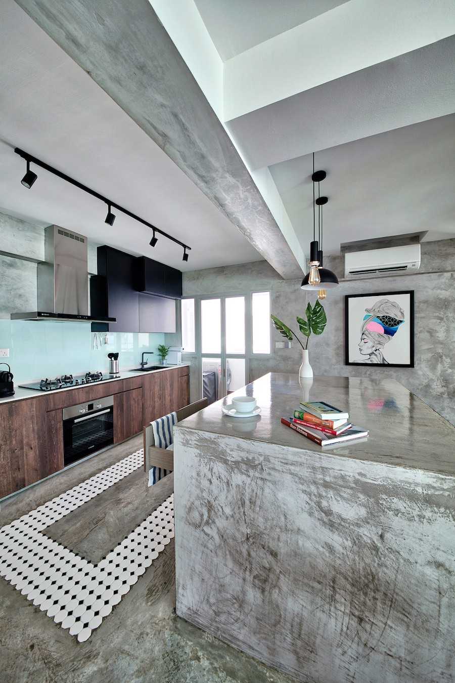 Industrial Kitchen with Kitchen Island and Kitchen Cabinets