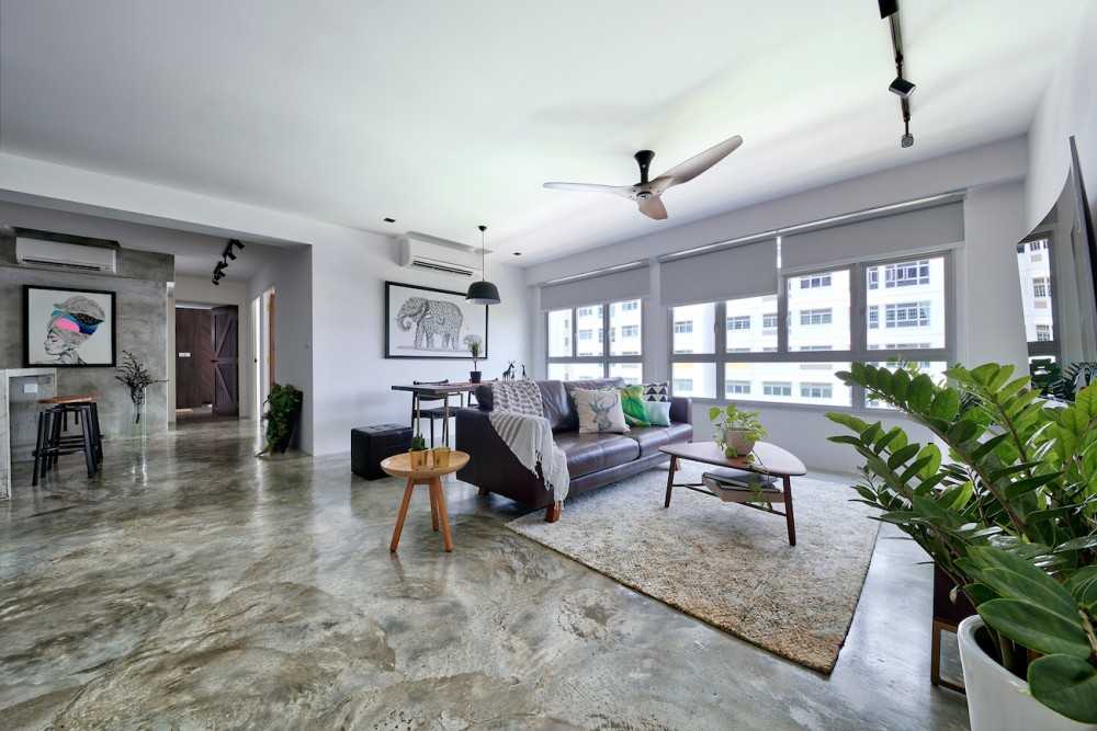 Industrial Living Room with Sofa and Side Table