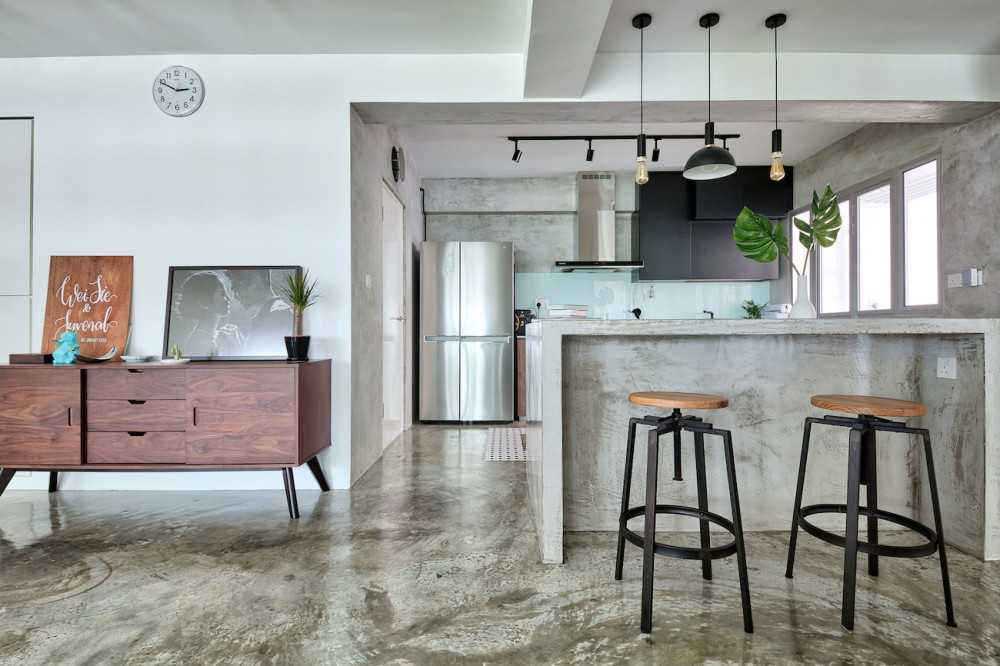 Industrial Kitchen with Bar Counter and Sideboard