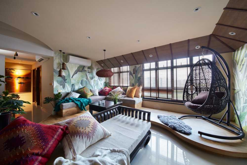 Country Living Room with Feature Wall and Sofa