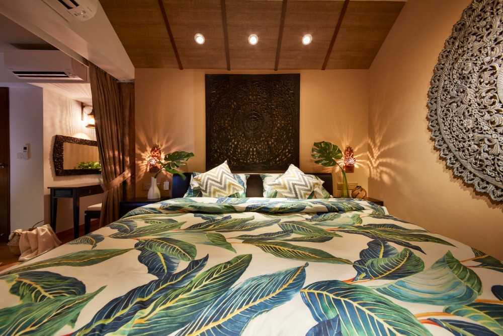 Country Bedroom with Feature Wall and Curtain
