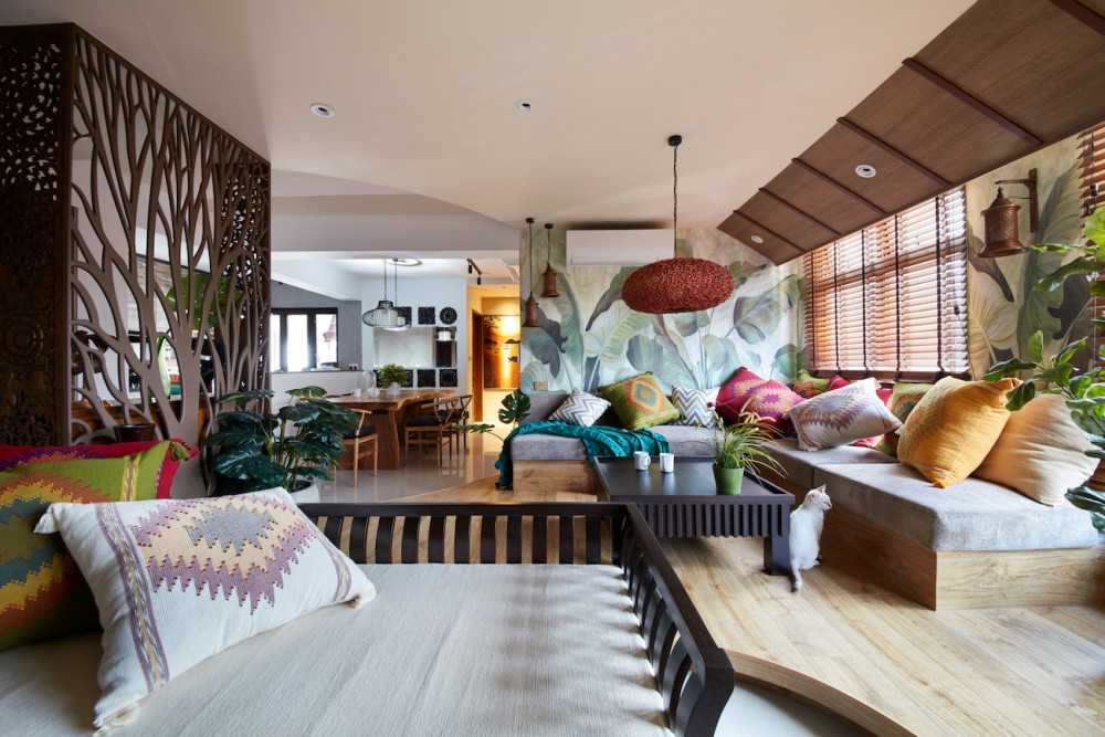 Country Living Room with Window Seat and Sofa