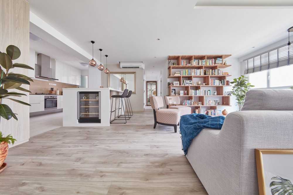 Scandinavian Balcony with Bookshelf and Vinyl Flooring