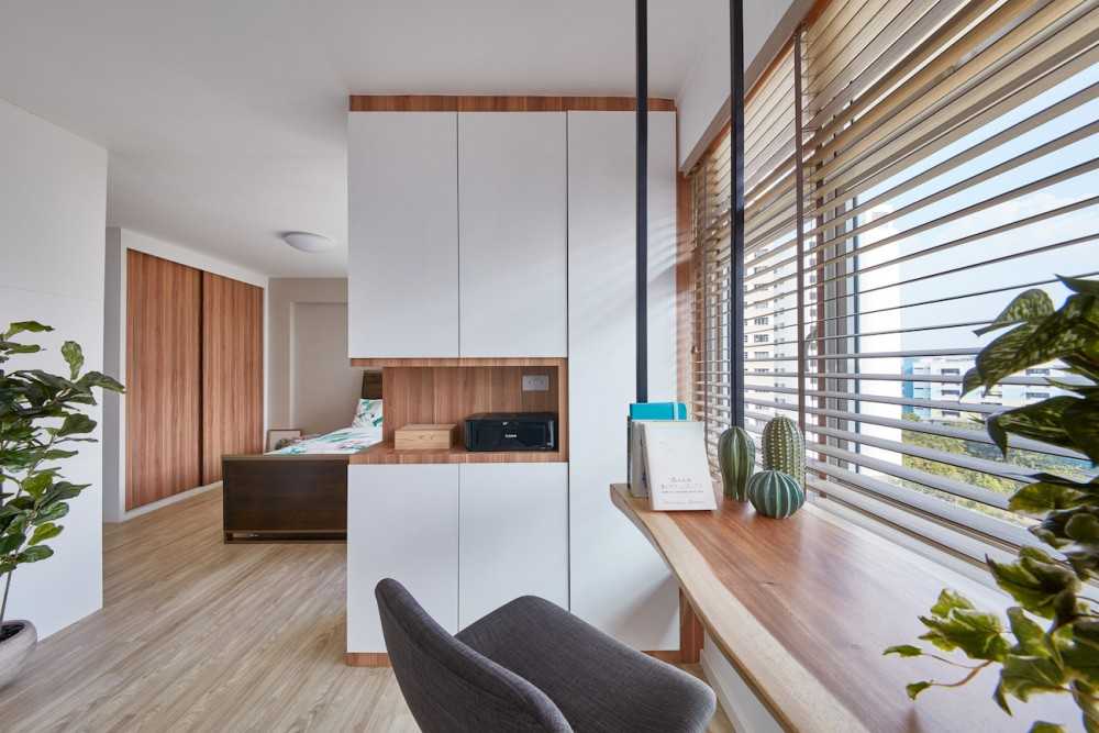 Scandinavian Balcony with Bay Window and Storage Cabinets