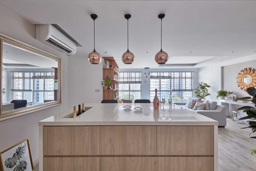 Scandinavian Kitchen with Mirror and Kitchen Island