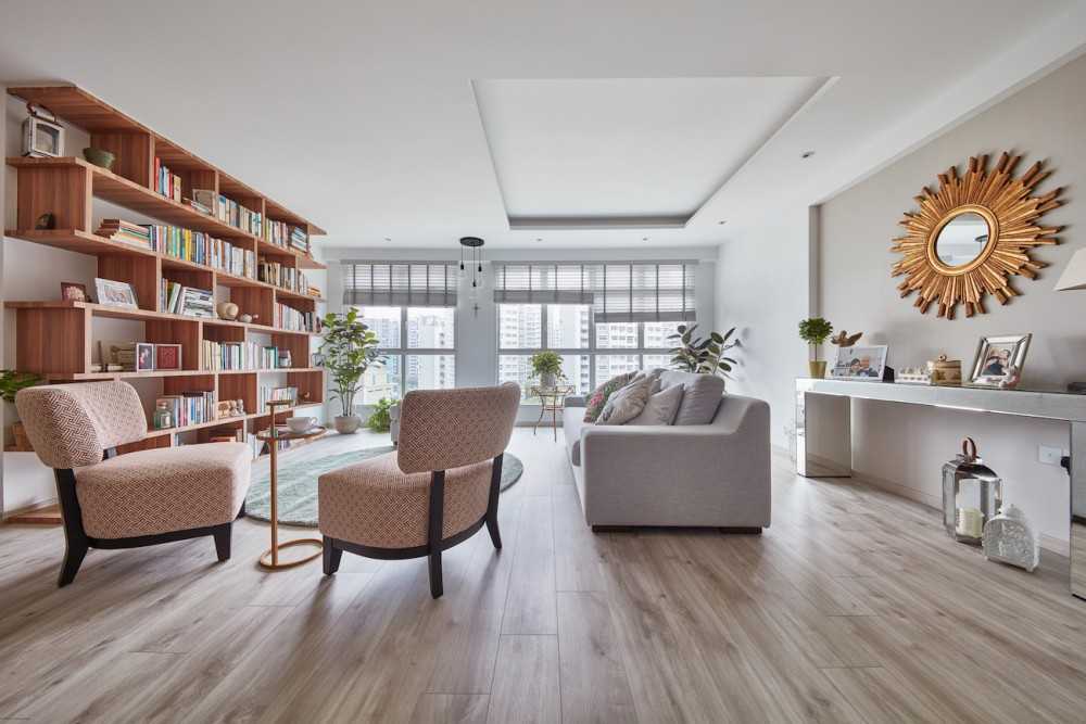 Scandinavian Living Room with Bookshelf and Sofa