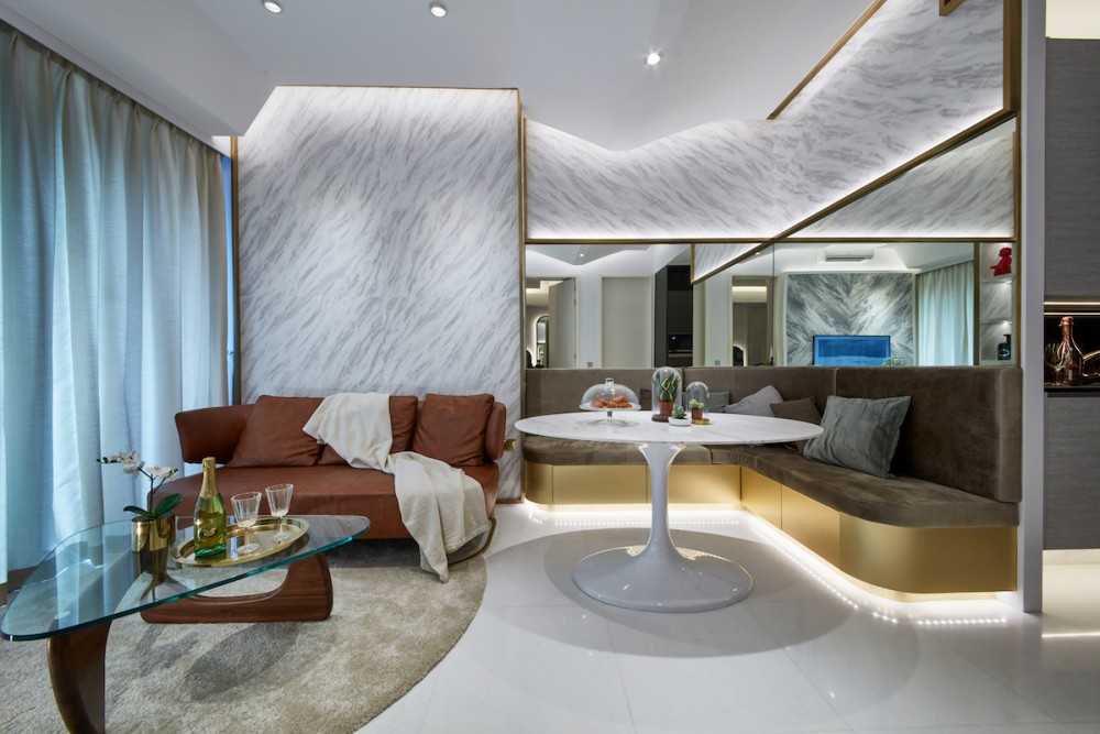 Modern Living Room with Dining Table and Seating Bench