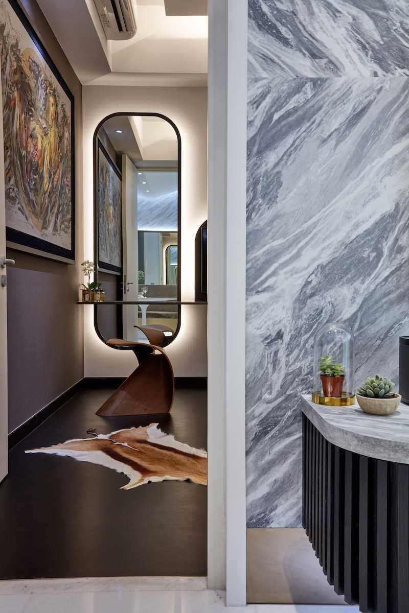 Modern Hallway with Feature Wall and Mirror