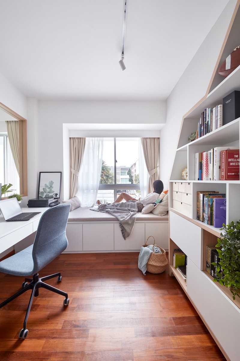 Contemporary Study with Bookshelf and Bay Window