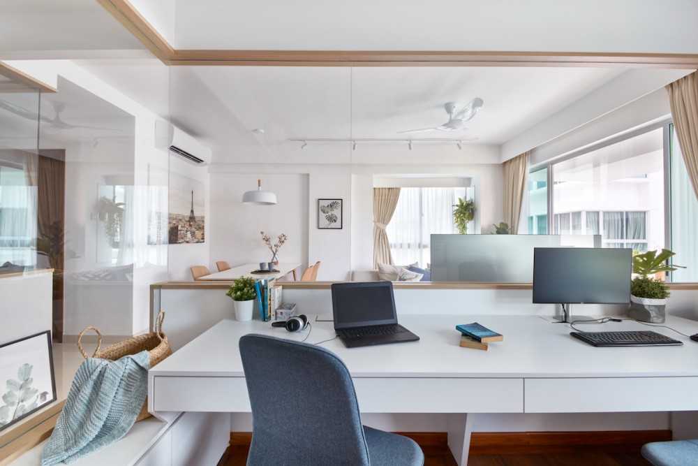 Contemporary Study with Desk and Desk Chairs