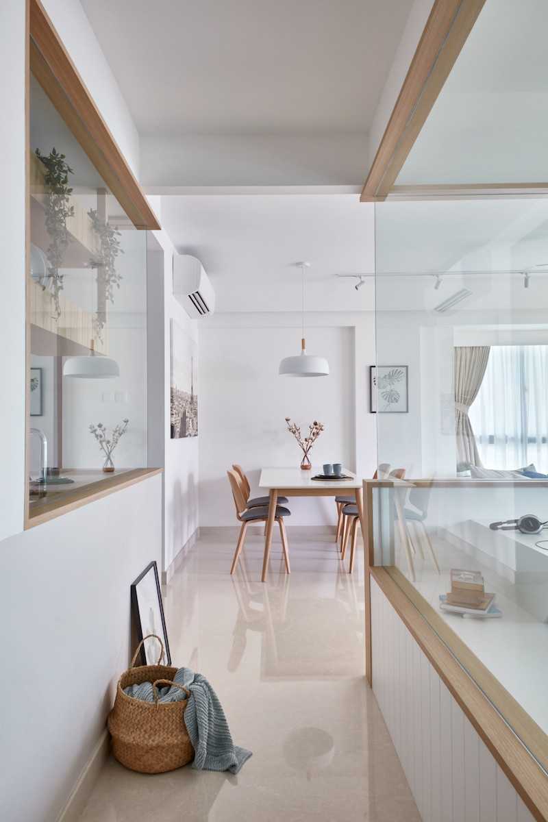 Contemporary Hallway with Marble Floor and Room Divider
