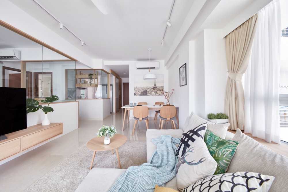 Contemporary Living Room with Marble Floor and TV Console