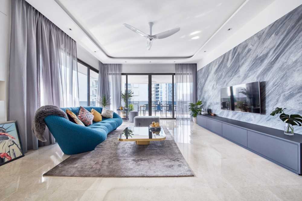 Modern Living Room with Marble Floor and TV Console