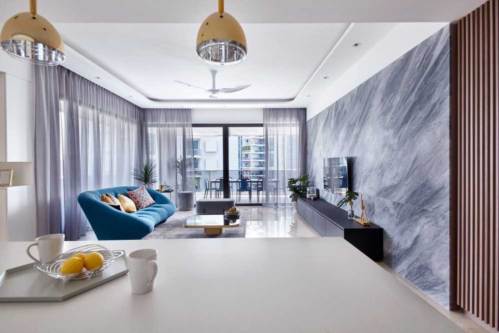 Modern Living Room with Marble Floor and TV Console