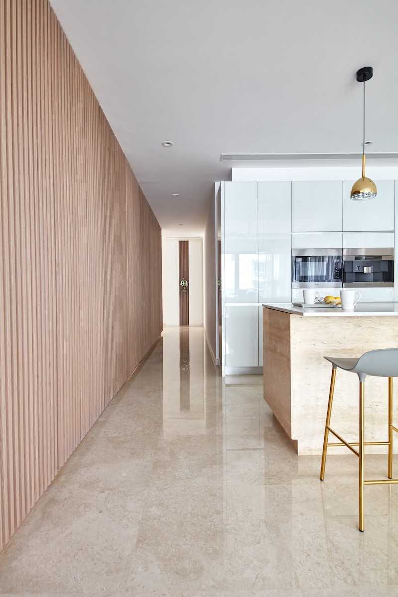 Modern Hallway with Marble Floor and Feature Wall