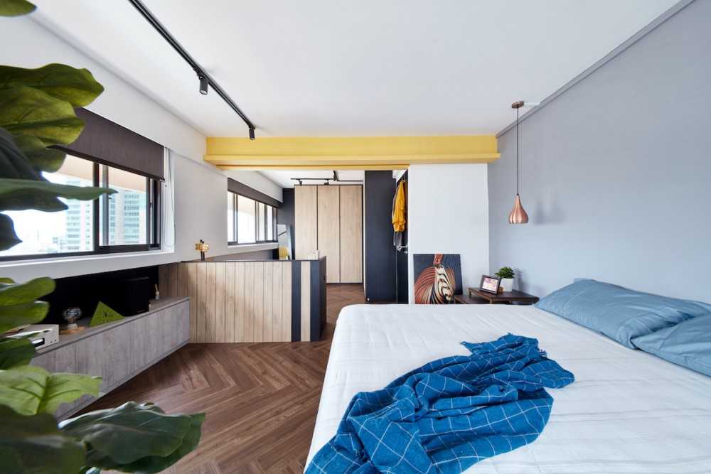 Contemporary Bedroom with Bedside Table and Small Storage