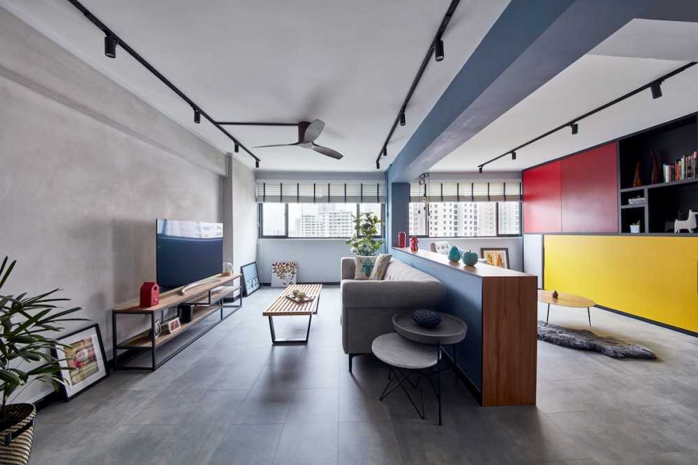 Contemporary Living Room with Vinyl Flooring and TV Console