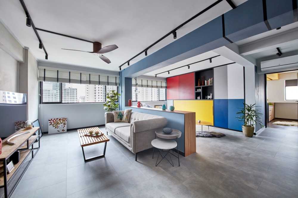 Contemporary Living Room with Ceiling Fan and Sofa