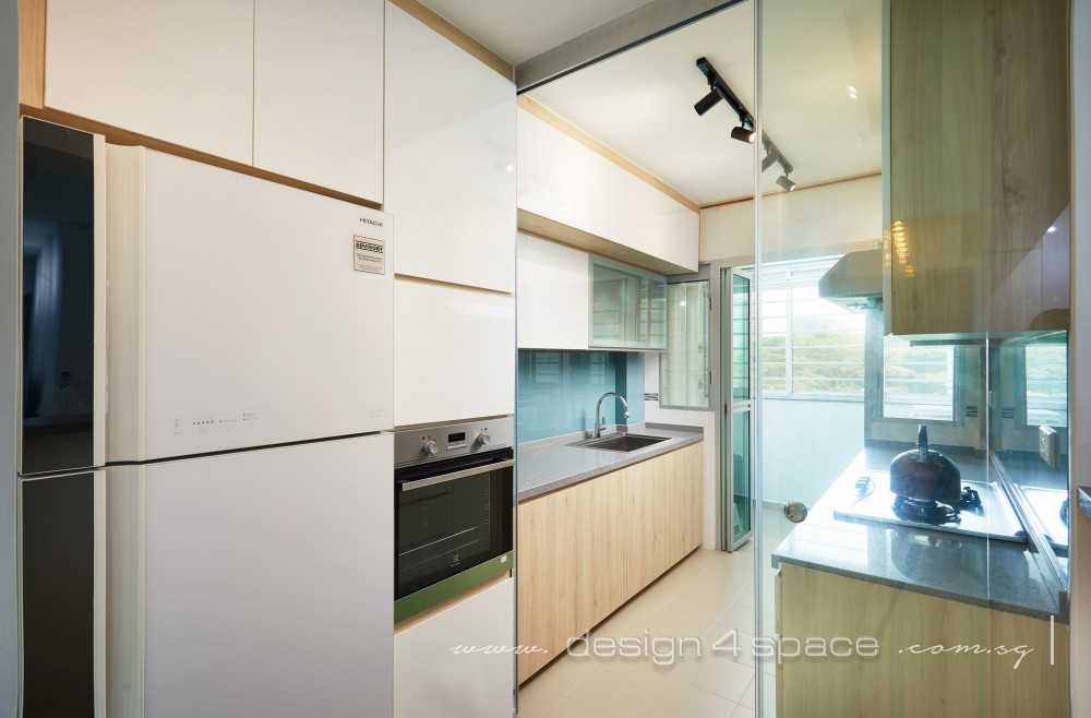 Scandinavian Kitchen with Wood Flooring and Kitchen Window