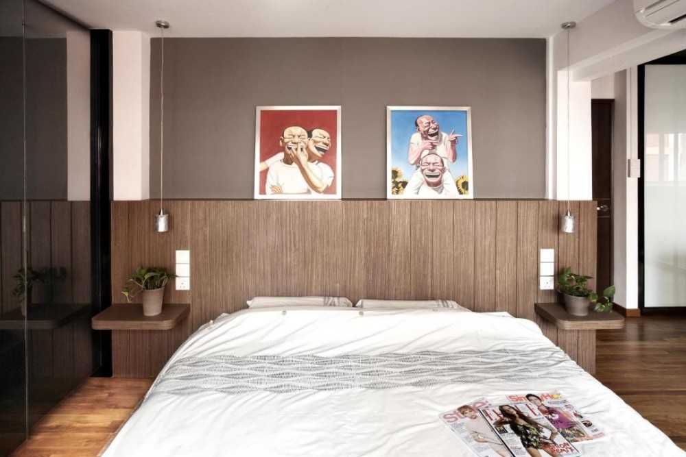 Contemporary Bedroom with Artwork and Bedside Table
