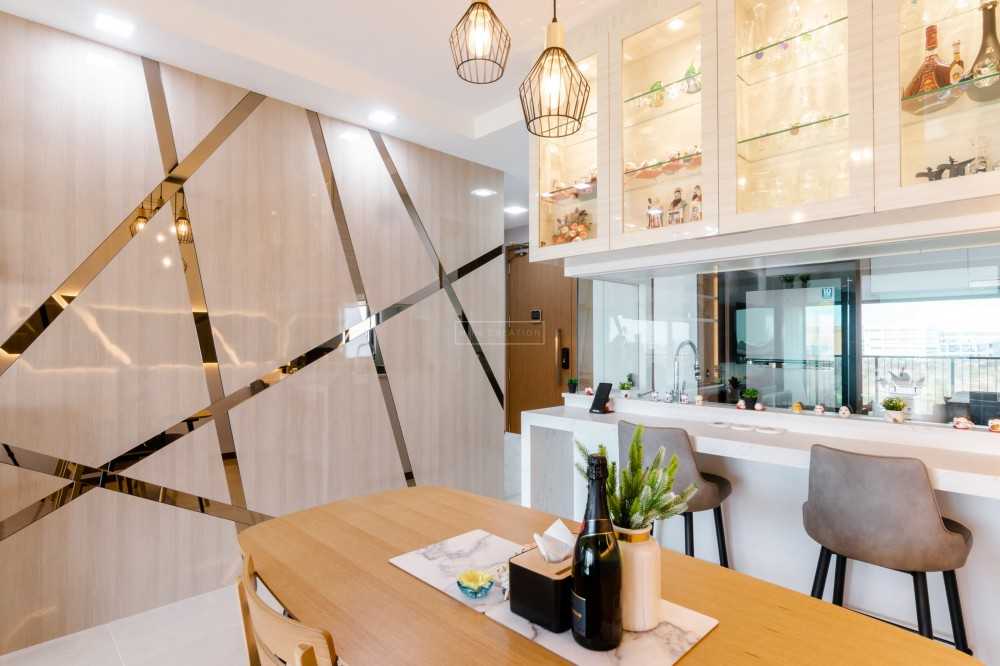 Scandinavian Dining Room with Bar Counter and Downlights