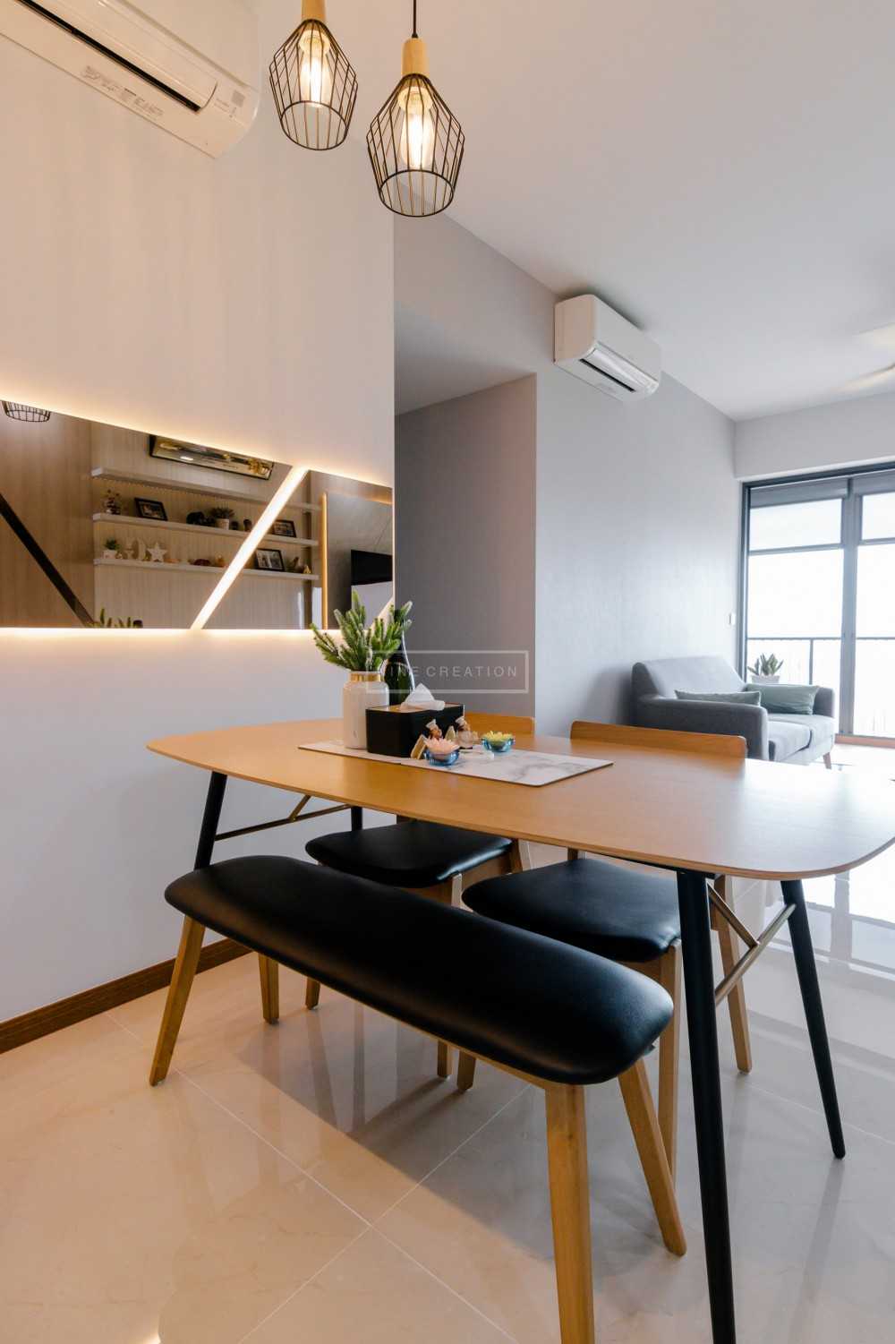 Scandinavian Dining Room with Mirror and Downlights