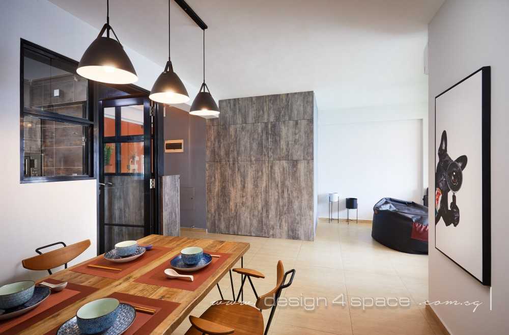 Industrial Bedroom with Vinyl Flooring and Ceiling Light