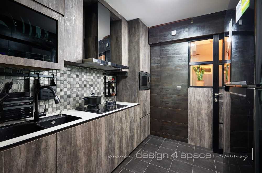 Industrial Kitchen with Homogeneous Tiles and Kitchen Island