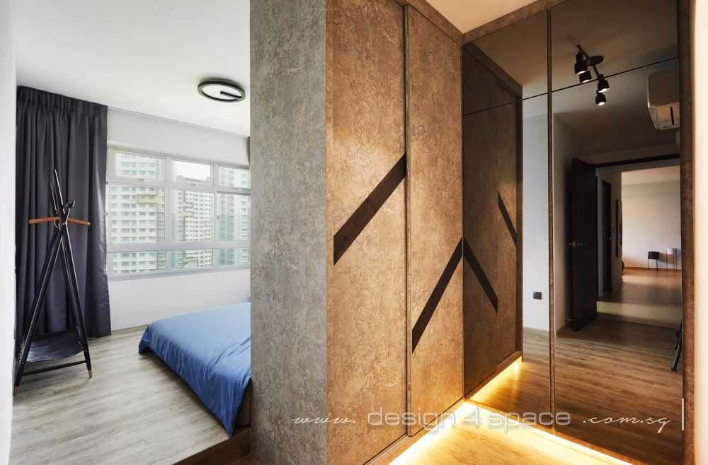 Industrial Bedroom with Platform Bed and Vinyl Flooring