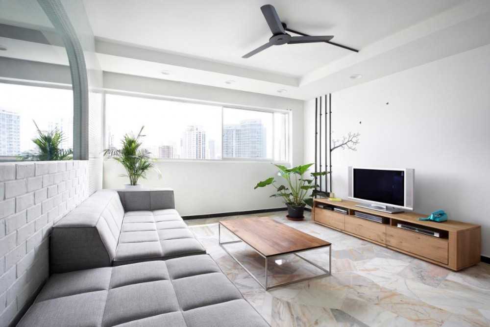 Scandinavian Living Room with TV Console and Sofa