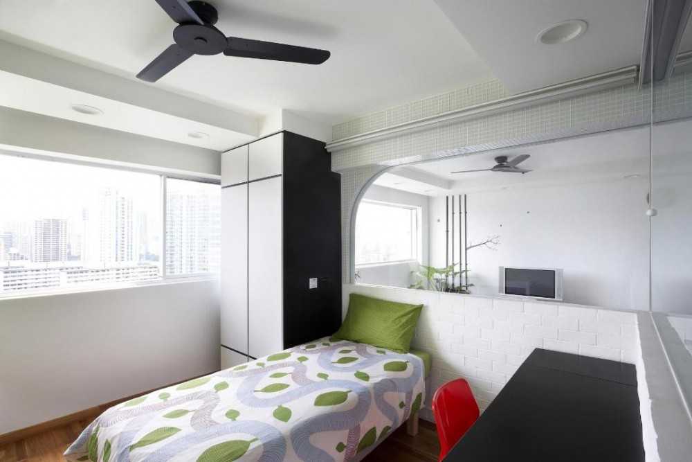 Scandinavian Bedroom with Wardrobe and Desk