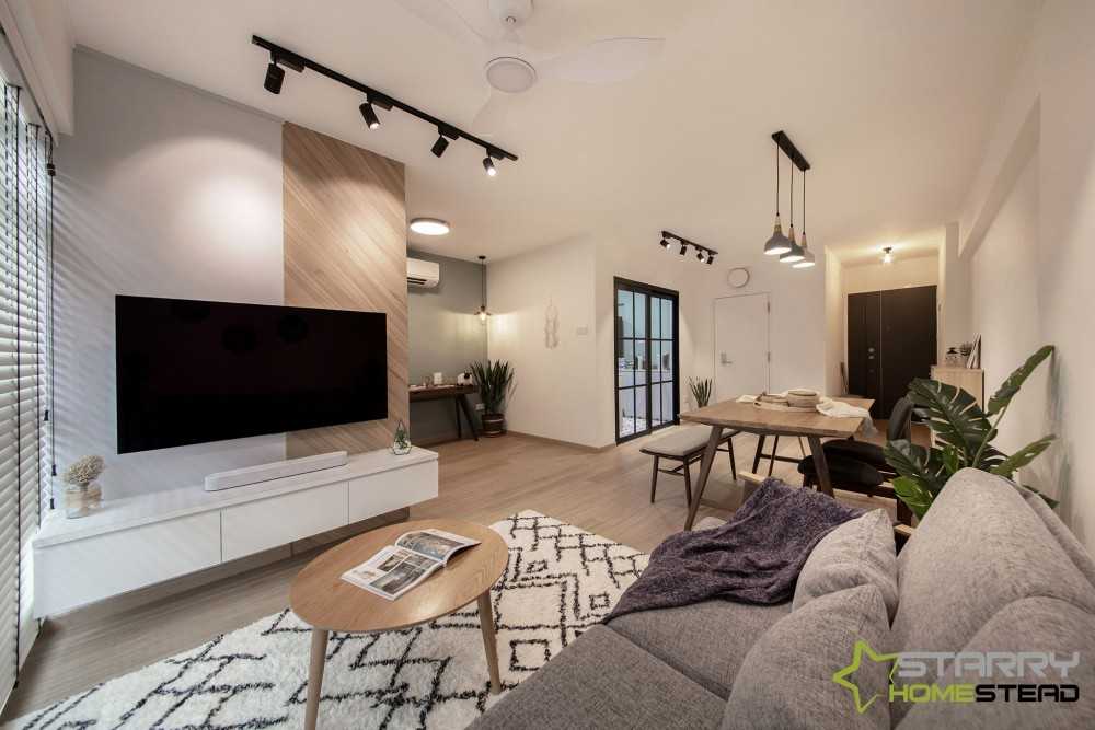 Scandinavian Living Room with TV Console and Feature Wall