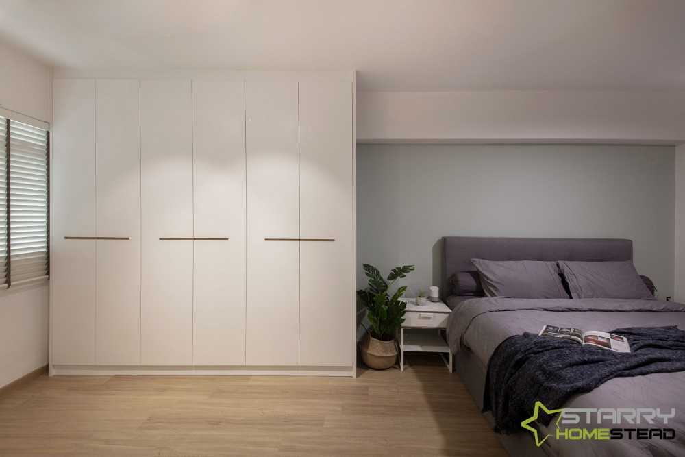 Scandinavian Bedroom with Wardrobe and Bedside Table