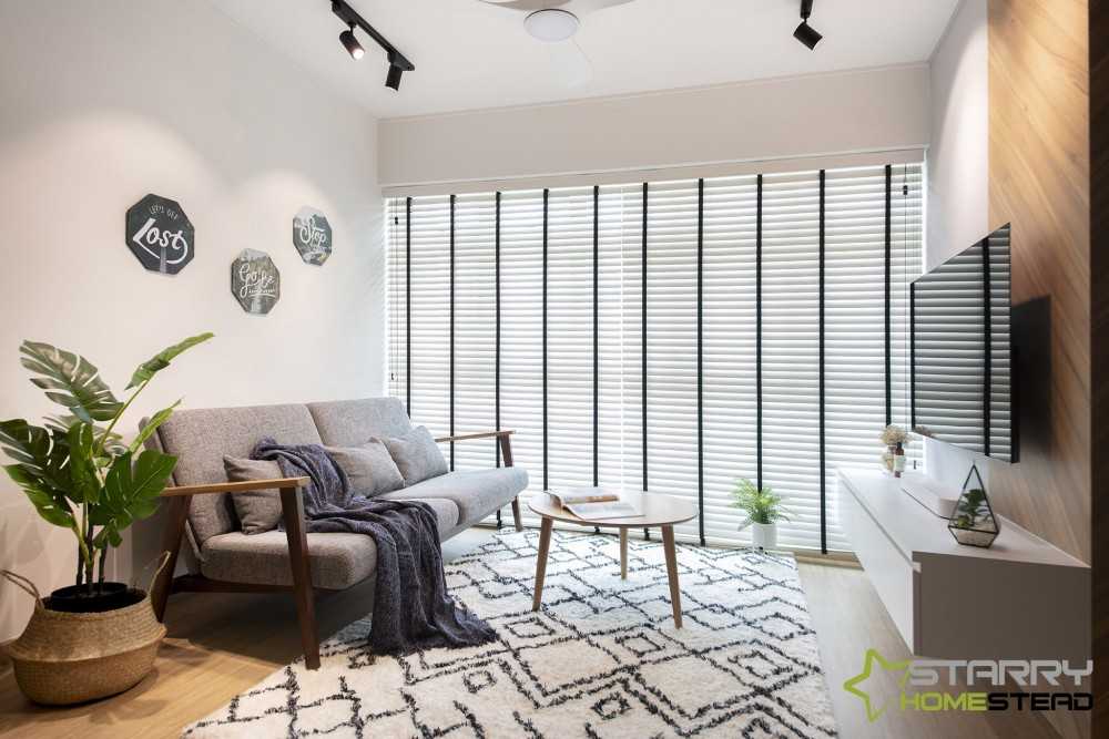 Scandinavian Living Room with TV Console and Feature Wall