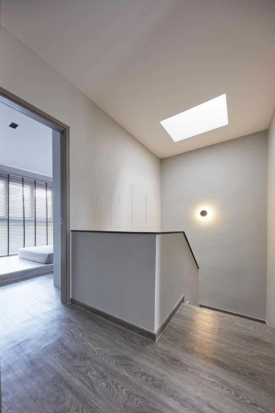 Contemporary Hallway with Vinyl Flooring and Staircase