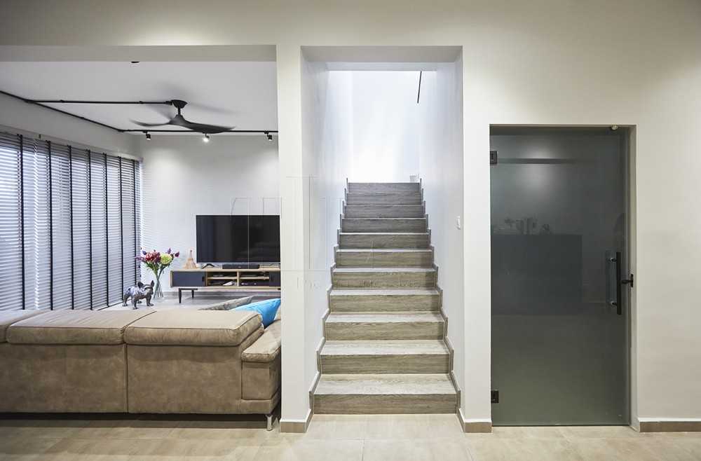 Contemporary Living Room with Cement Floor and TV Console