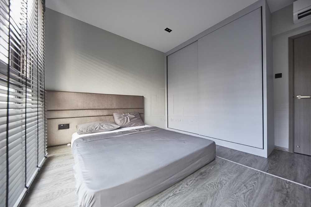 Contemporary Bedroom with Platform Bed and Vinyl Flooring