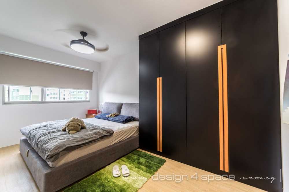 Scandinavian Bedroom with Homogeneous Tiles and Bay Window