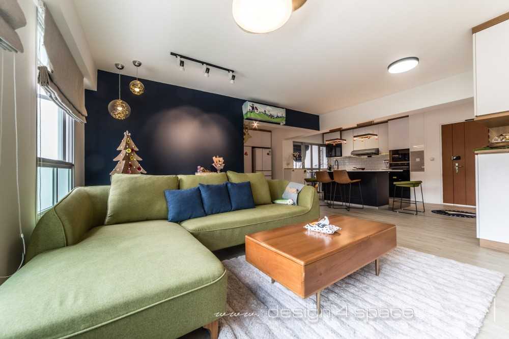 Scandinavian Living Room with Wood Flooring and TV Console