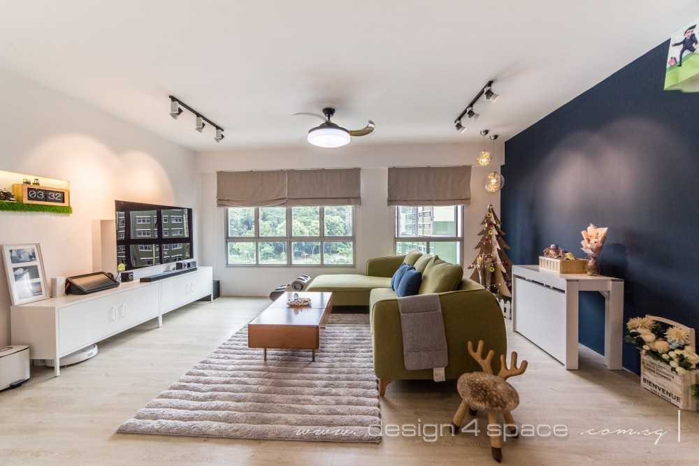 Scandinavian Living Room with Homogeneous Tiles and Herringbone Tiling