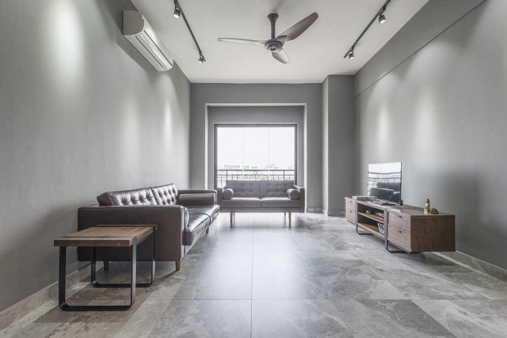 Contemporary Living Room with Marble Floor and TV Console