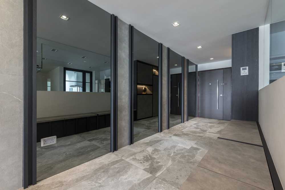 Contemporary Foyer with Settee and Marble Floor
