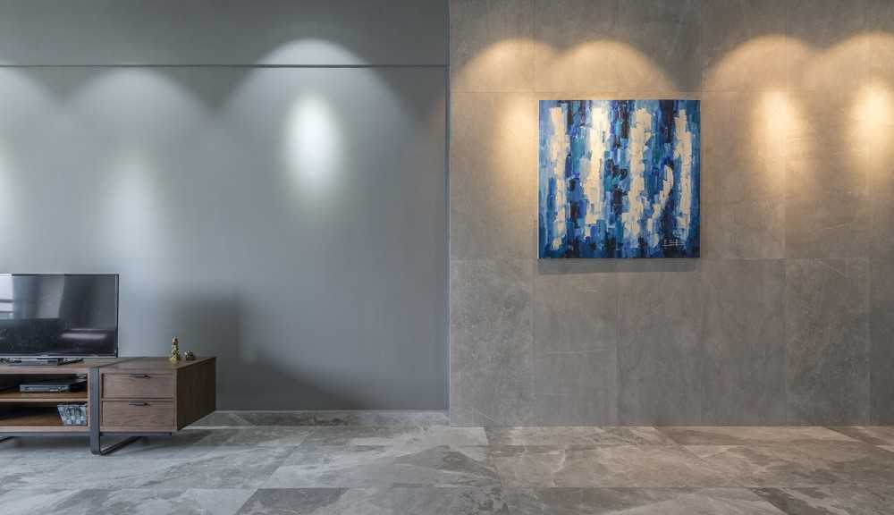 Contemporary Living Room with TV Console and Feature Wall