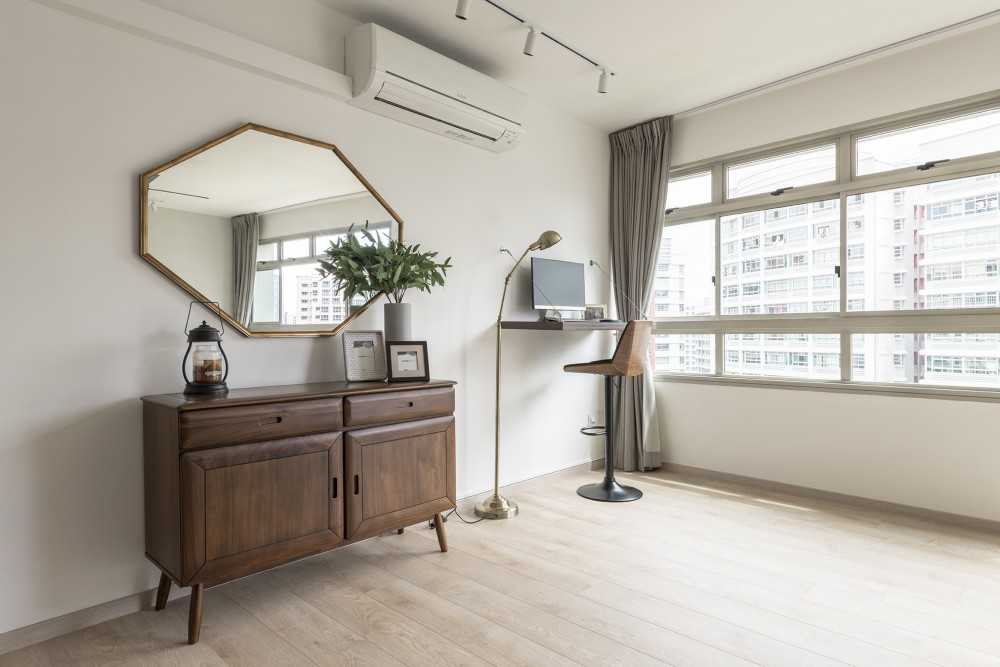 Scandinavian Living Room with Vinyl Flooring and Storage Cabinets