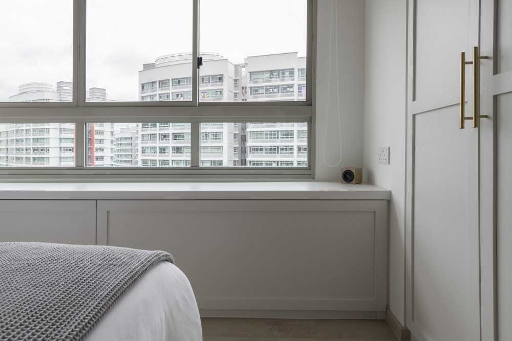 Scandinavian Bedroom with Bay Window and Wardrobe
